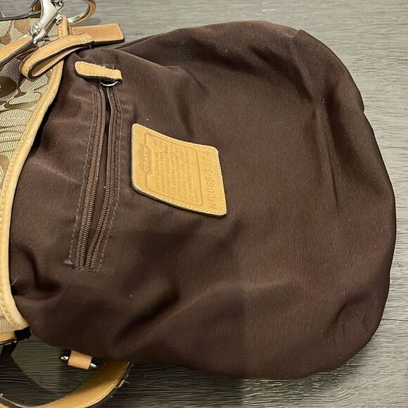 COACH 3574 Sufflette Cloth + Leather Shoulder Bag Crossbody Tan Jacquard - Picture 11 of 16